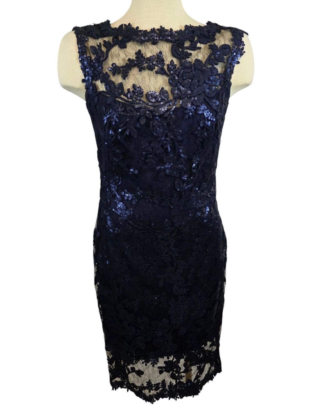 Tadashi Shoji Dress Womans 6 Vibrant Blue Illusion Sequin Cocktail Gala Party